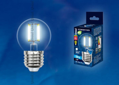 Лампа светодиодная филаментная (UL-00001370) Uniel E27 6W 4000K прозрачная LED-G45-6W/NW/E27/CL PLS02WH