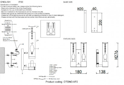 Бра Crystal Lux OTONO AP2 BRASS/TRANSPARENTE