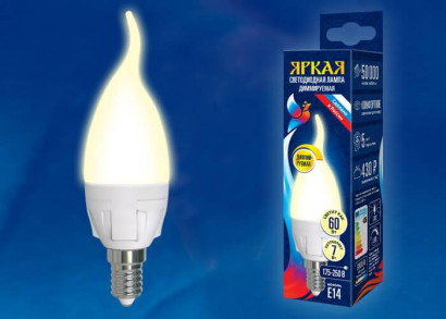 Лампа светодиодная диммируемая (UL-00004299) Uniel E14 7W 3000K матовая LED-CW37 7W/3000K/E14/FR/DIM PLP01WH