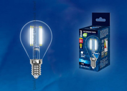 Лампа светодиодная филаментная (UL-00001371) Uniel E14 6W 4000K прозрачная LED-G45-6W/NW/E14/CL PLS02WH