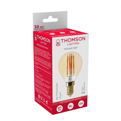 Лампа светодиодная филаментная Thomson E14 9W 2400K шар прозрачная TH-B2123