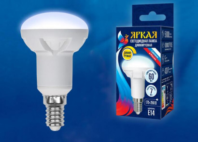 Лампа светодиодная диммируемая (UL-00004709) Uniel E14 7W 4000K матовая LED-R50 7W/4000K/E14/FR/DIM PLP01WH
