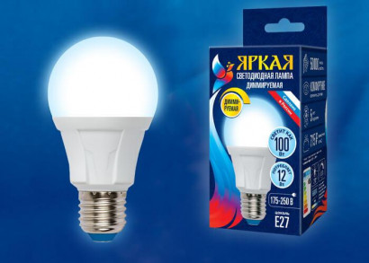 Лампа светодиодная диммируемая (UL-00004288) Uniel E27 12W 6500K матовая LED-A60 12W/6500K/E27/FR/DIM PLP01WH