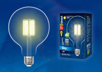Лампа светодиодная филаментная (UL-00004860) Uniel E27 15W 3000K прозрачная LED-G125-15W/3000K/E27/CL PLS02WH